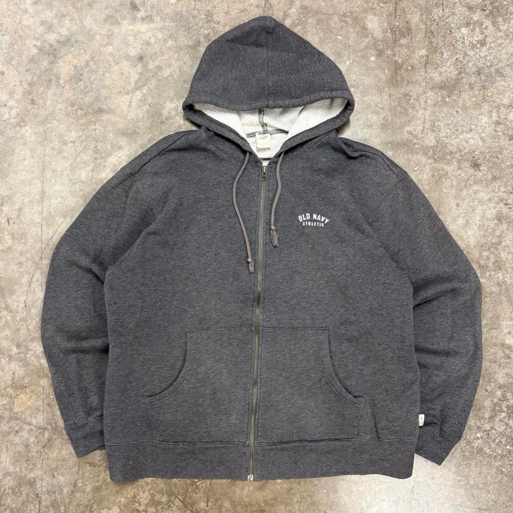 Old Navy Athletic Mens XL Gray Heavyweight Fleece Lined Full Zip Hoodie Y2K